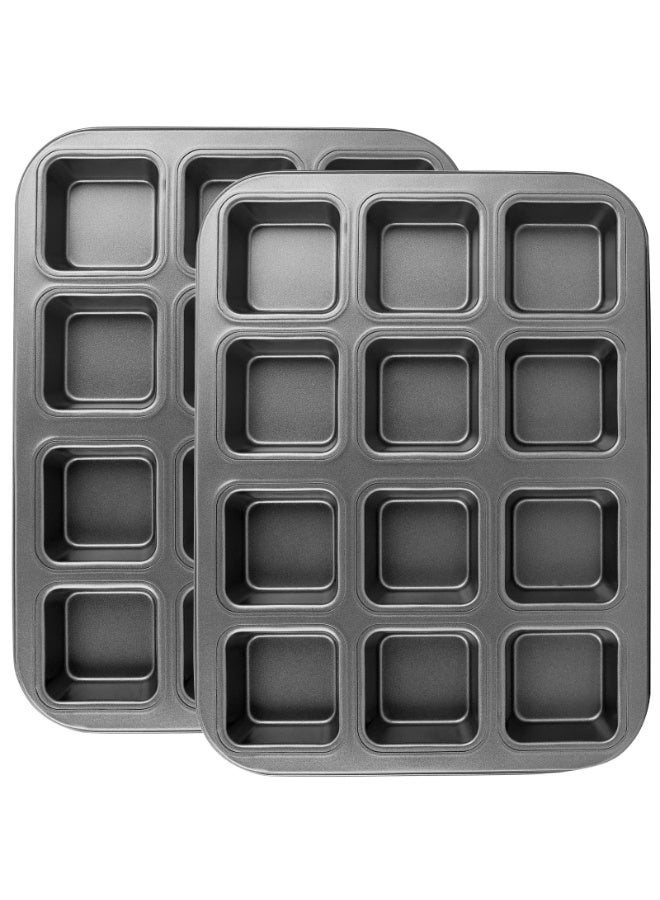 12 Cavity Non-Stick Mini Loaf Pan, Brownie Pan Muffin Cake Pan 2 Pack Mini Cheesecake Pan Cupcake Pan Carbon Steel Brownie Baking Tray Bakeware for Oven Baking - Image 1